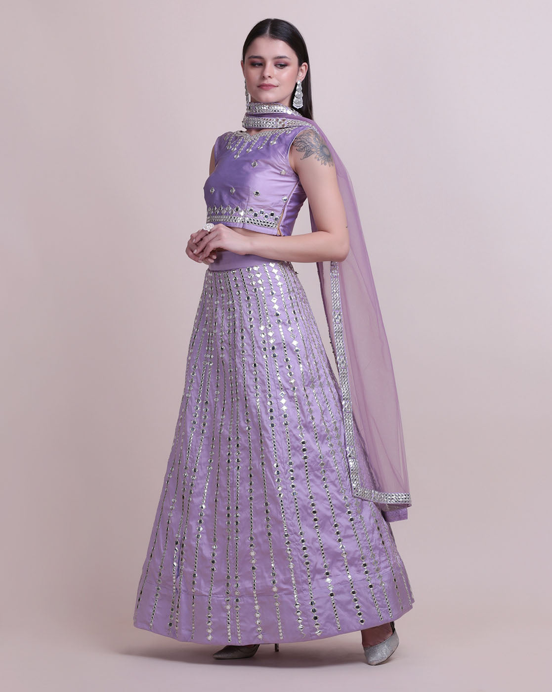 Purple Color Embroidered Taffeta Silk Lehenga