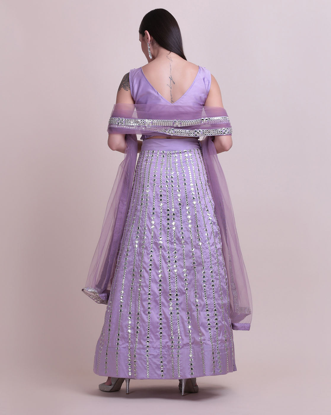 Purple Color Embroidered Taffeta Silk Lehenga