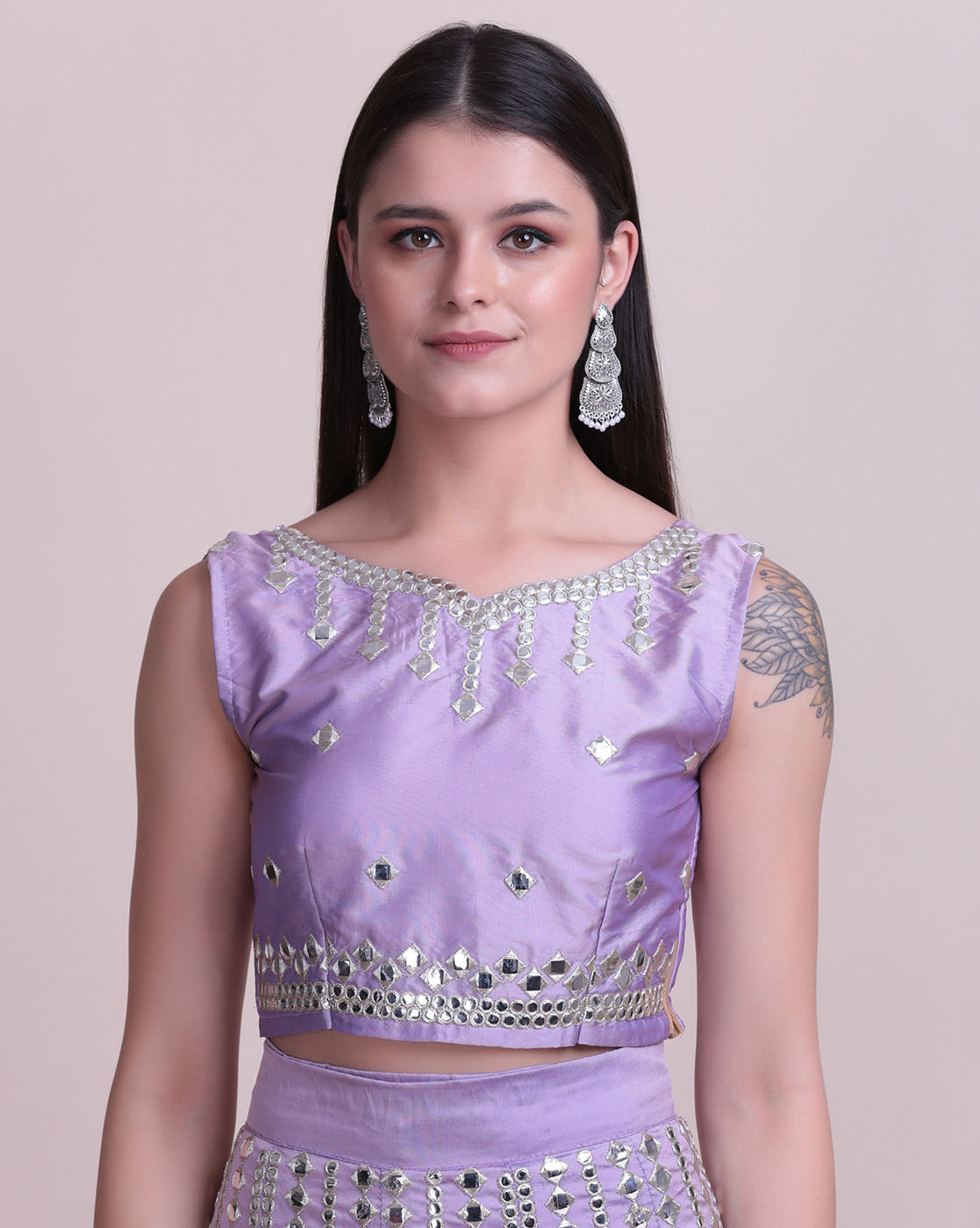 Purple Color Embroidered Taffeta Silk Lehenga