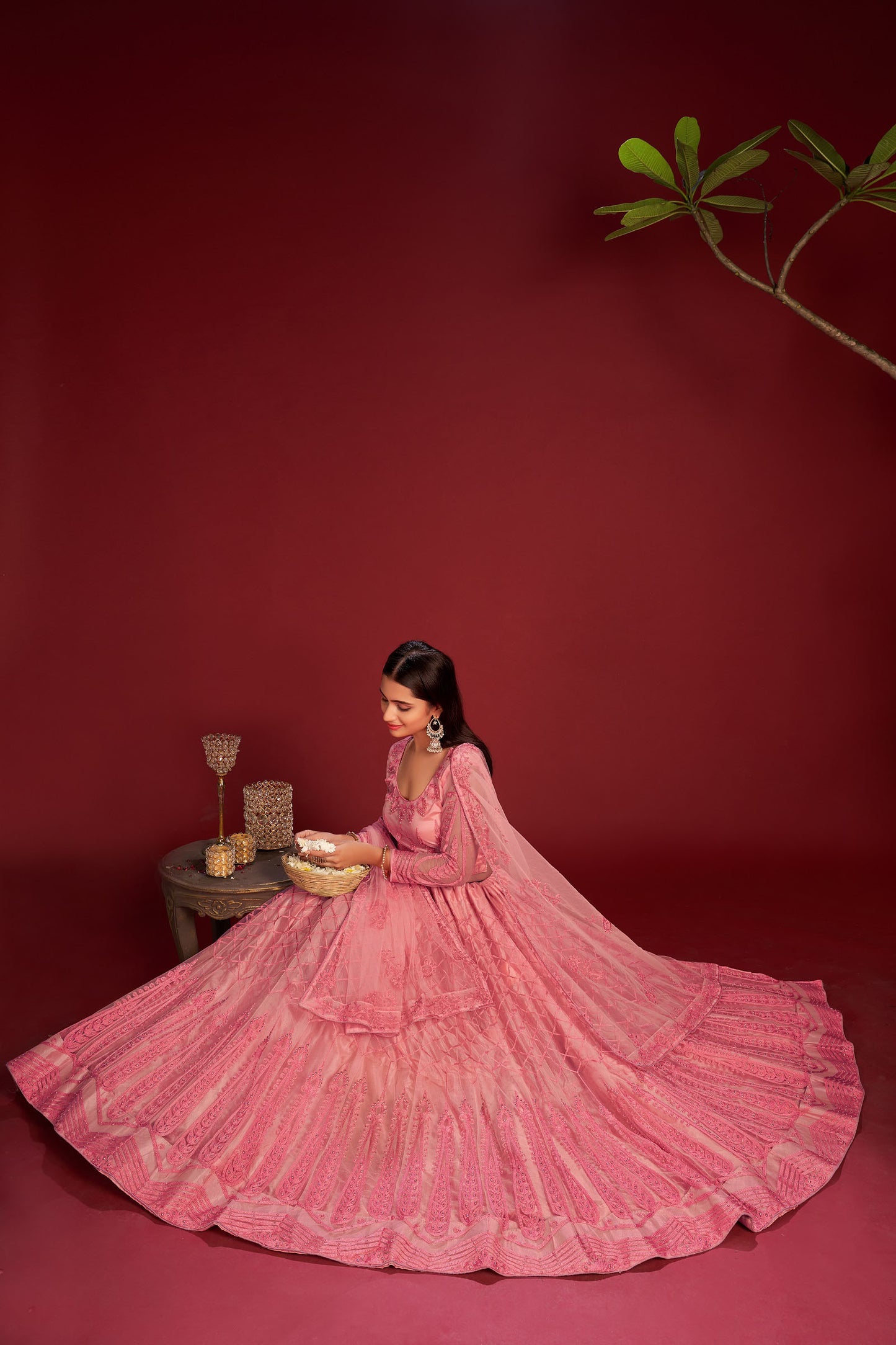 Pink Color Embroidered Net Lehenga