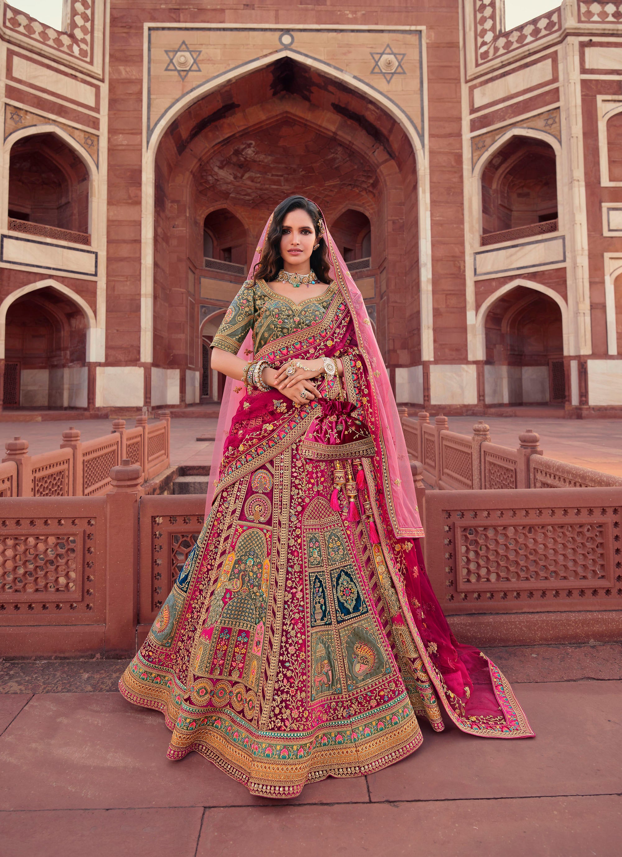 Buy Indian Bridal Lehenga Choli | Designer Wedding Lehengas Online UK: Pink  and Dark Green
