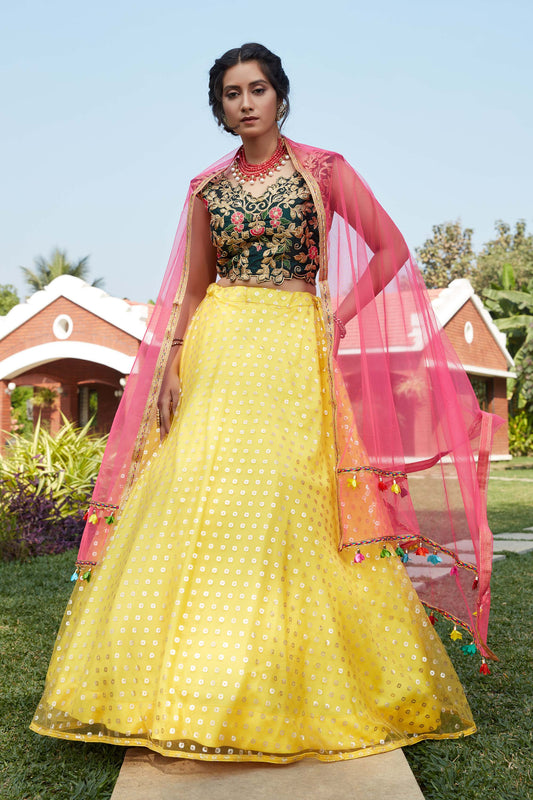 Yellow Color Net Lehenga Choli