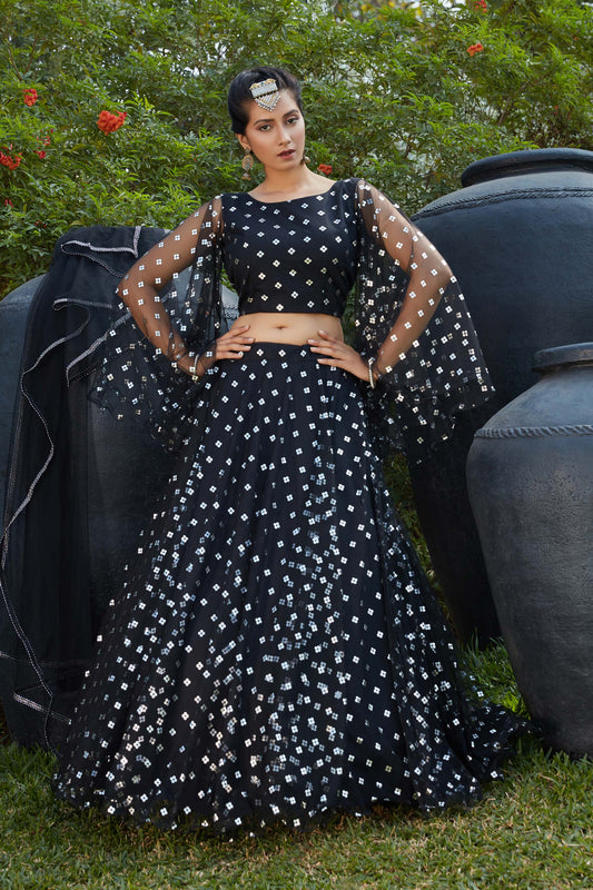 Black Color Net Party Wear Lehenga Choli