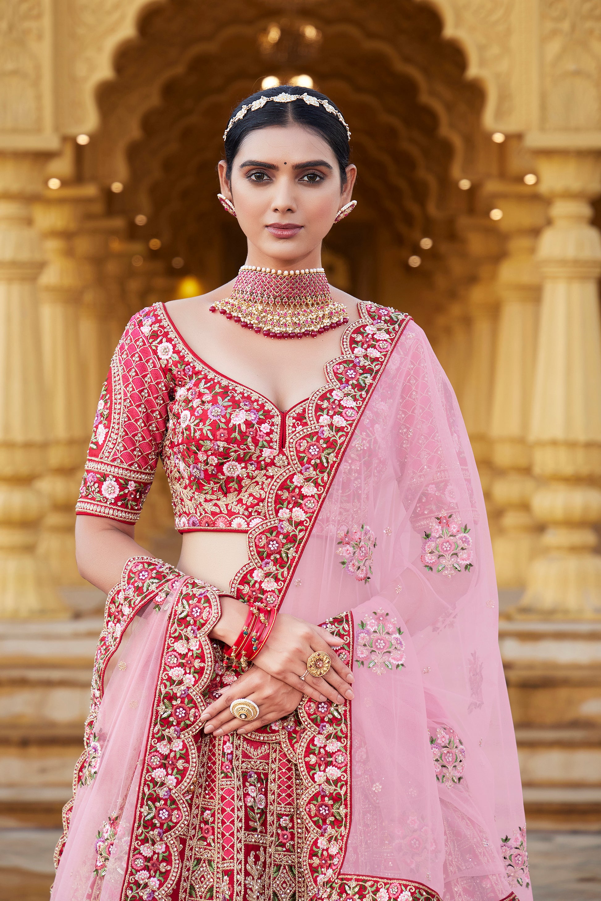 Dark Red Color Silk Bridal Lehenga