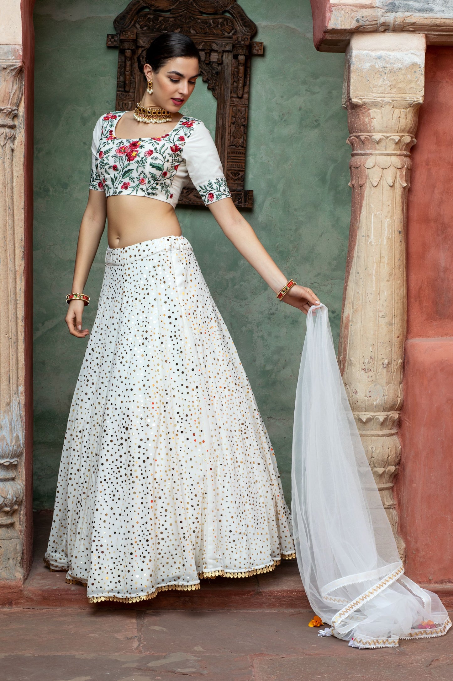 White Georgette Lehenga for Wedding Guest 1601