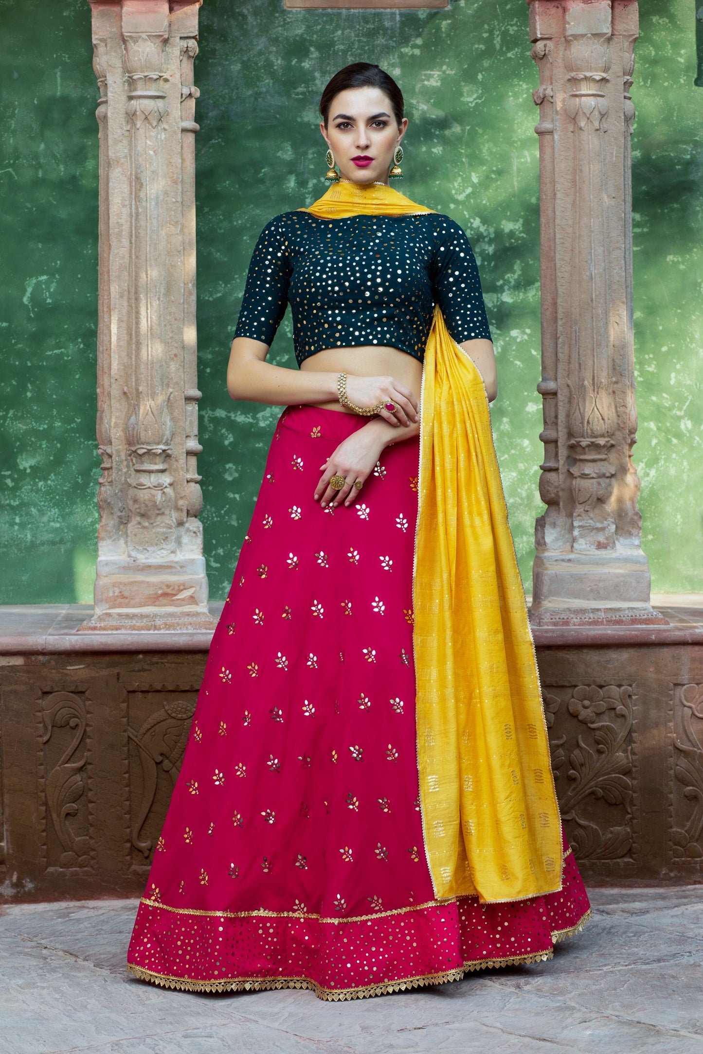 Green & Pink Color Wedding Guest Lehenga Choli 1603