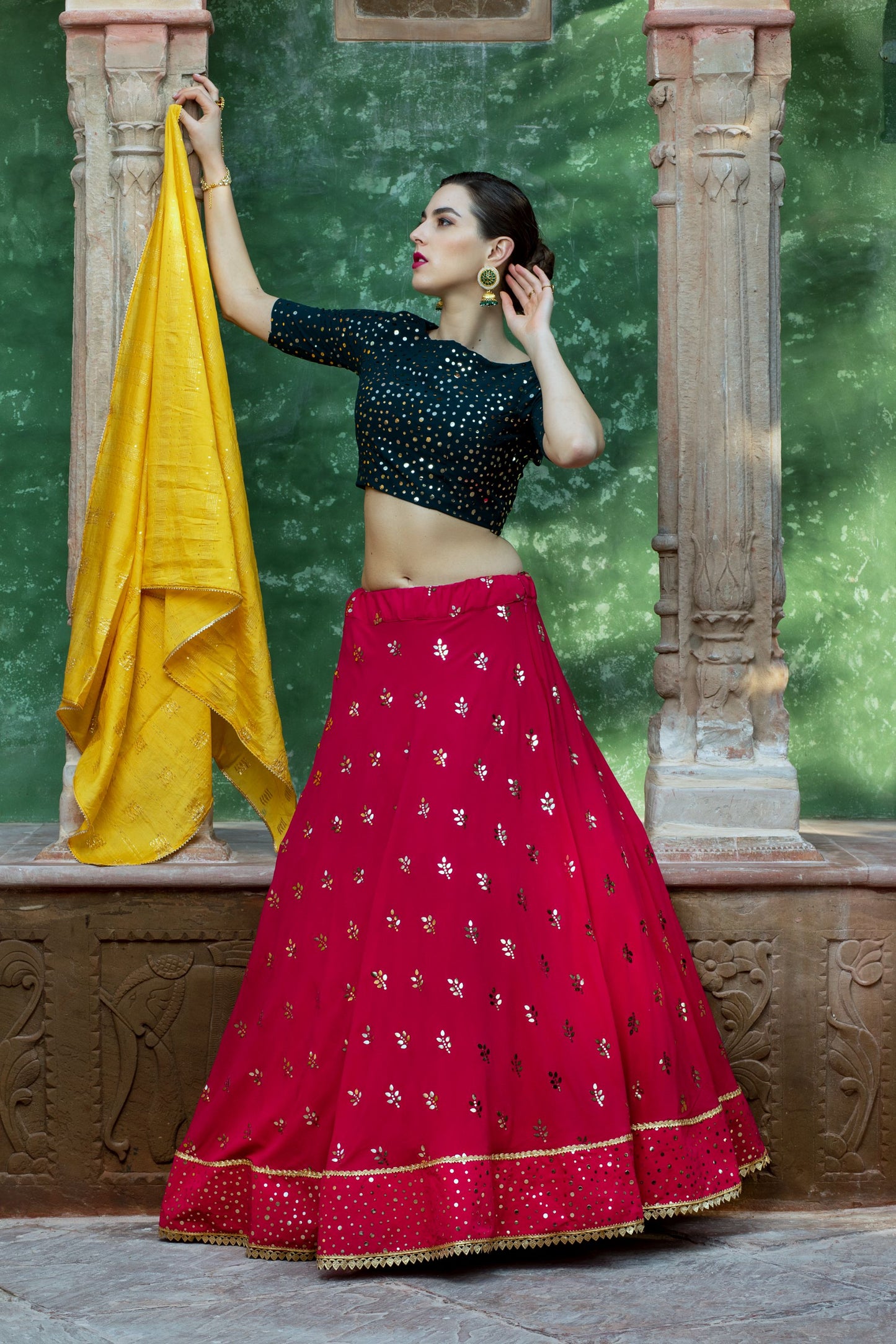 Green & Pink Color Wedding Guest Lehenga Choli 1603