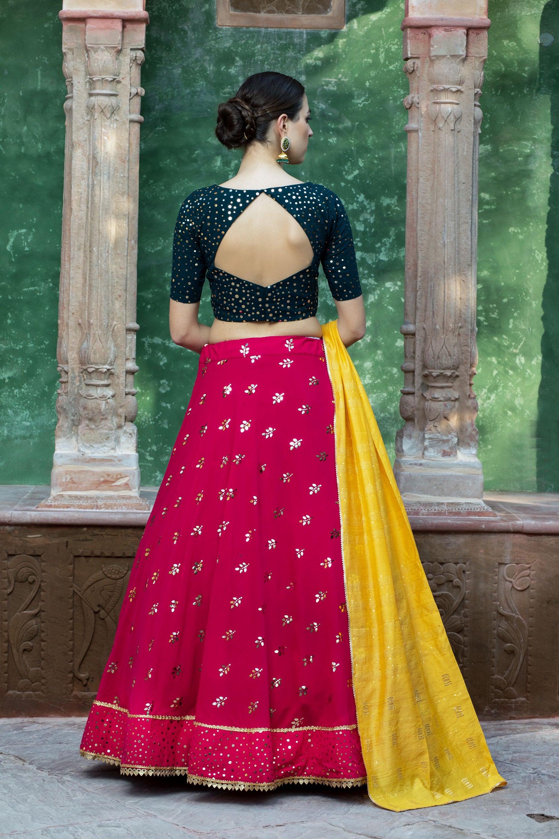 Green & Pink Color Wedding Guest Lehenga Choli 1603