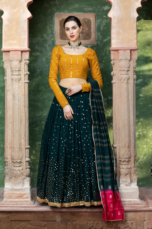 Mustard & Dark Green Color Georgette Lehenga Choli