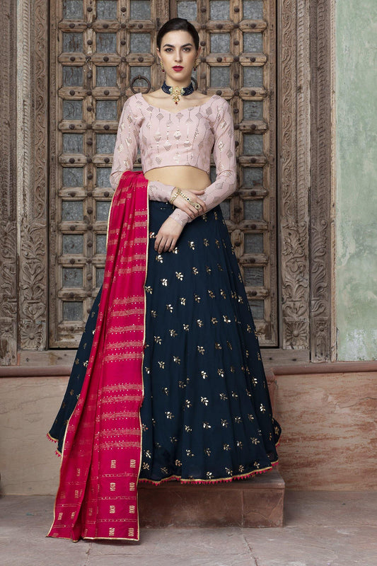    Blue & Pink Color Georgette Lehenga Choli - Glamou  al