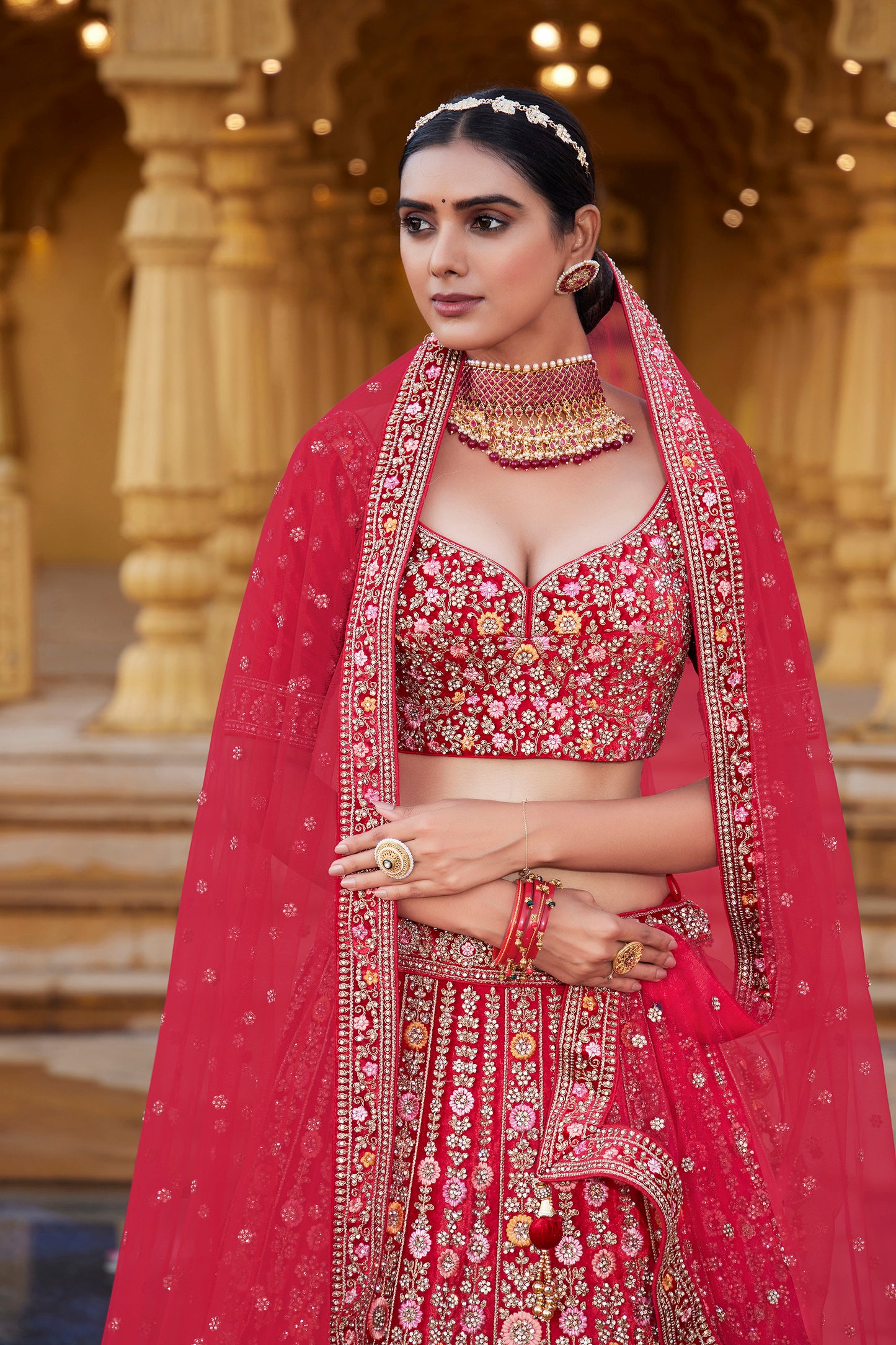 Dazzling & Scarlet Red Silk Bridal Lehenga