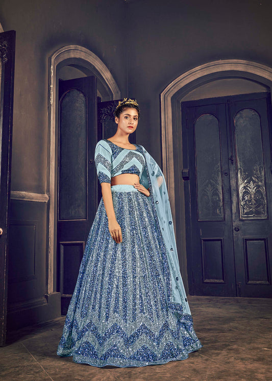 Beautiful Grey Color Net Lehenga Choli