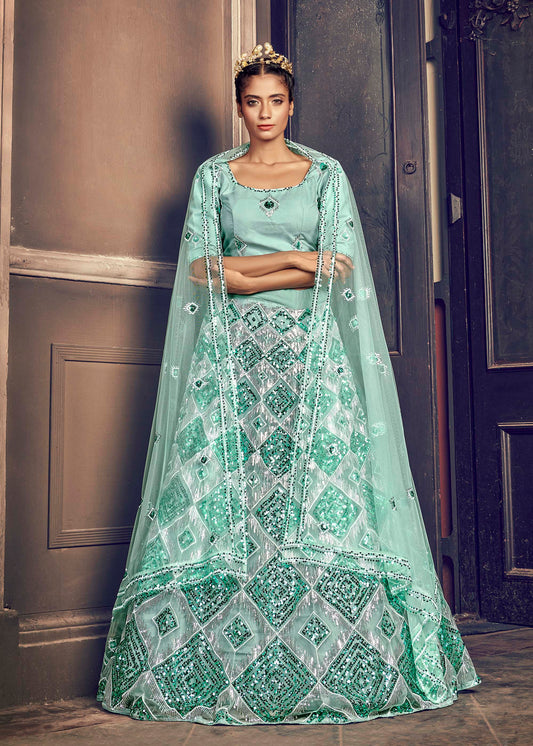 Elegant Blue Color Embroidered Net Lehenga Choli