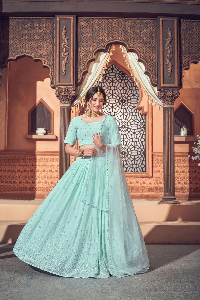 Skyblue Georgette Embroidered Bridesmaid Lehenga Set 1722a