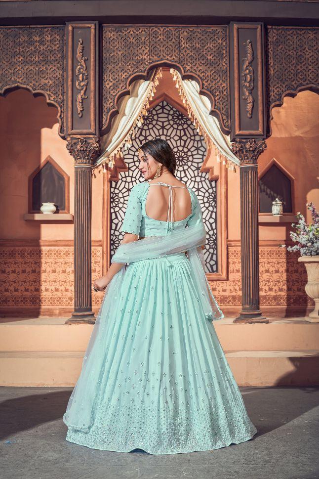 Skyblue Georgette Embroidered Bridesmaid Lehenga Set 1722a