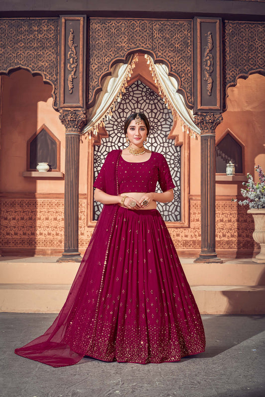 Deep Maroon Sequence Embroidered Lehenga with Choli 1723