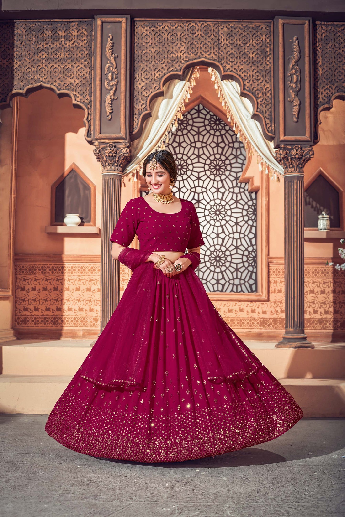 Deep Maroon Sequence Embroidered Lehenga with Choli 1723