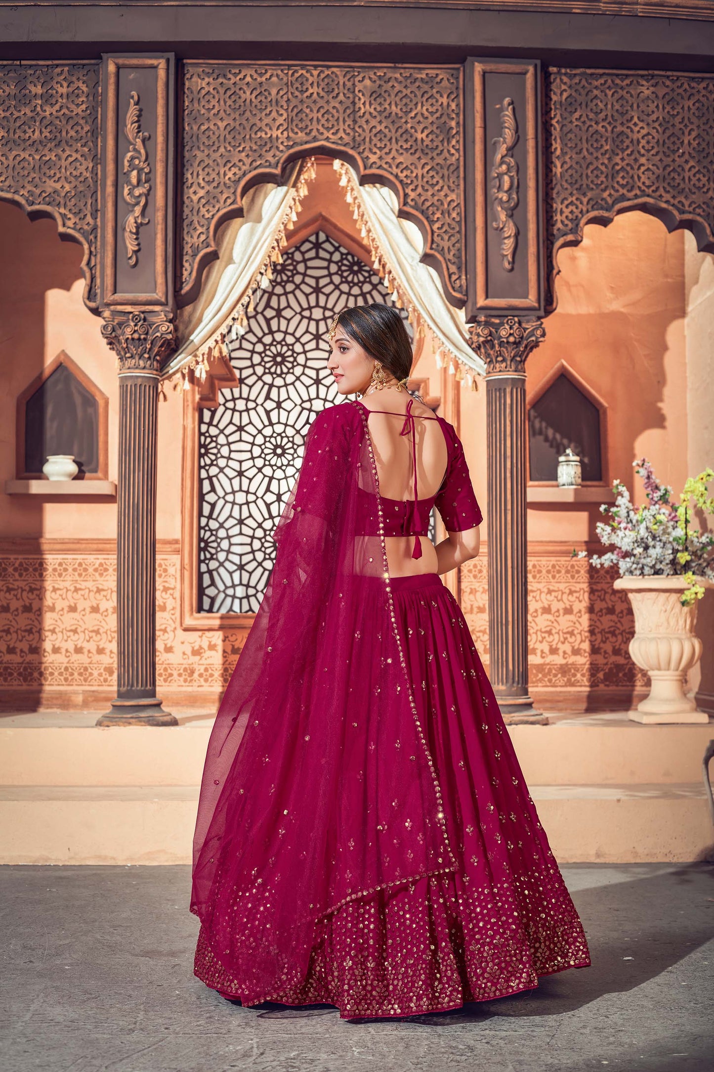 Deep Maroon Sequence Embroidered Lehenga with Choli 1723