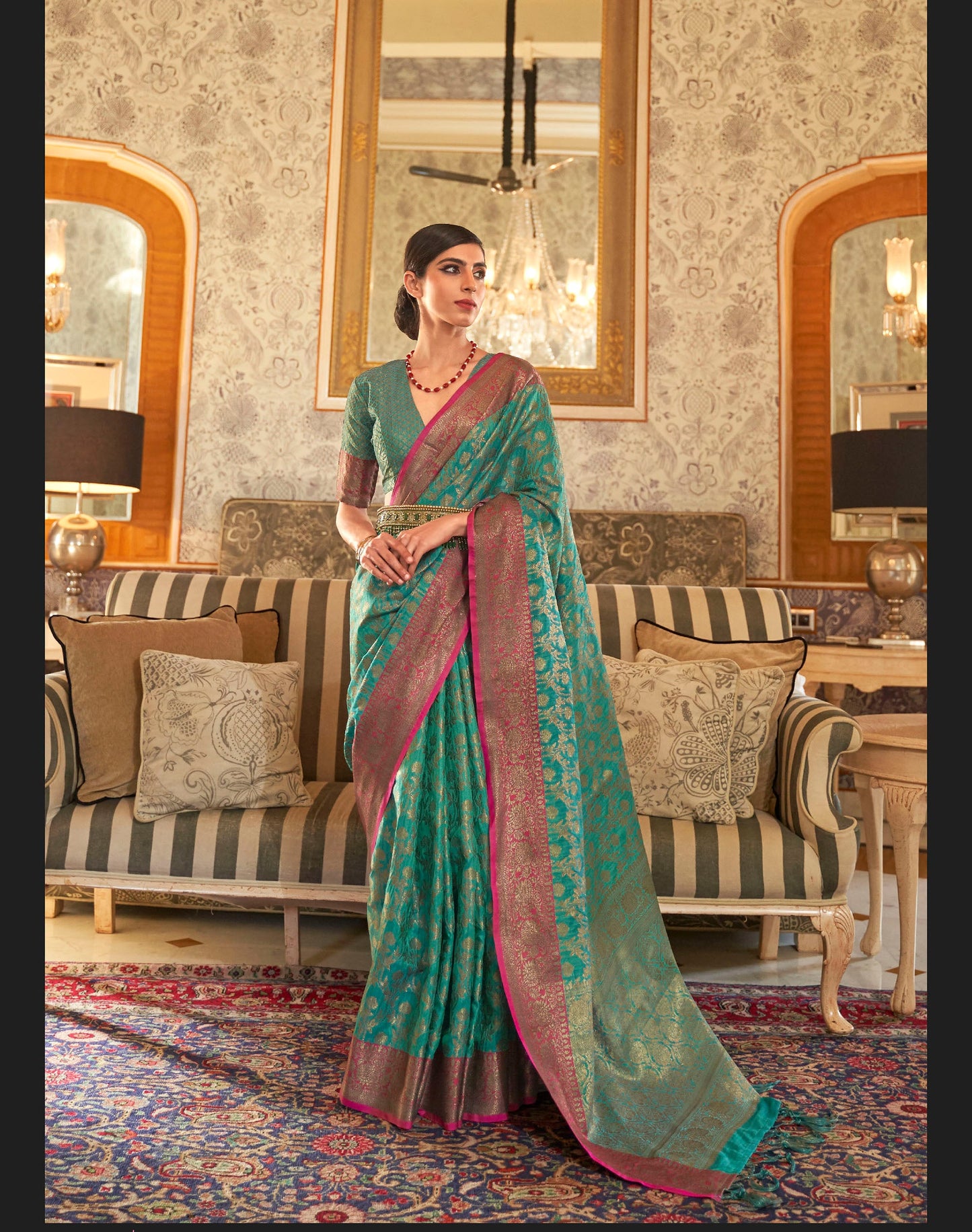 Green Partywear Zari Woven Silk Saree