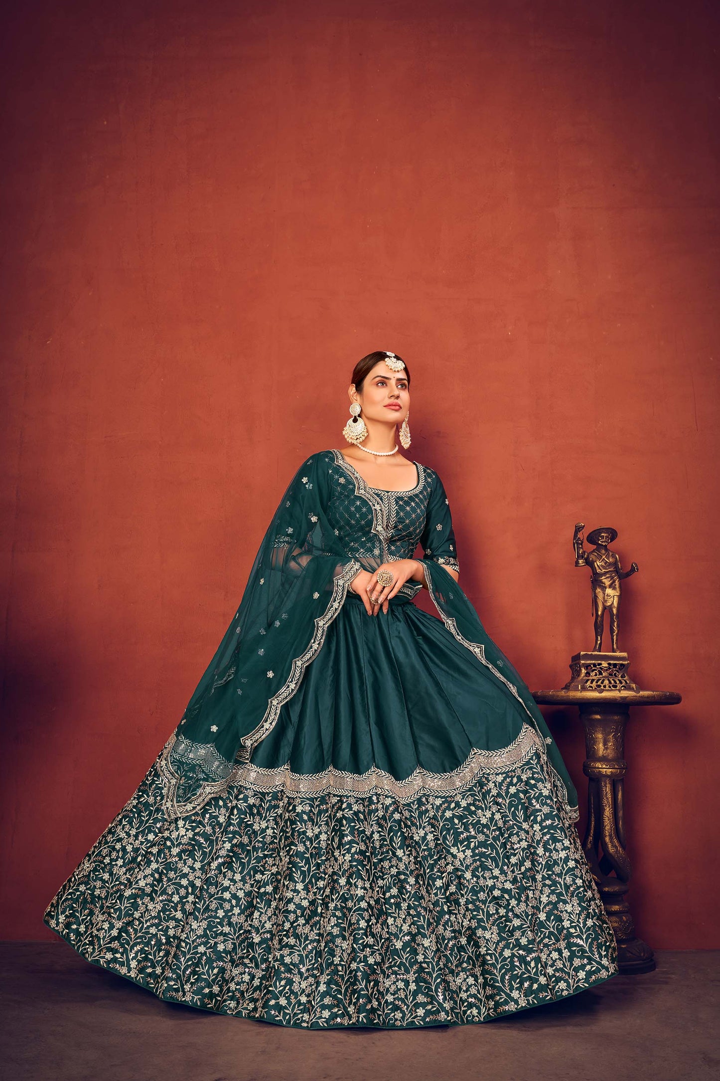 Green Embroidered Art Silk Lehenga Choli