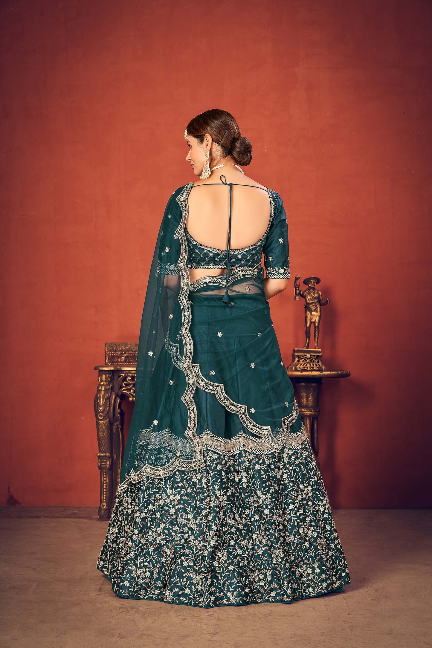 Green Embroidered Art Silk Lehenga Choli