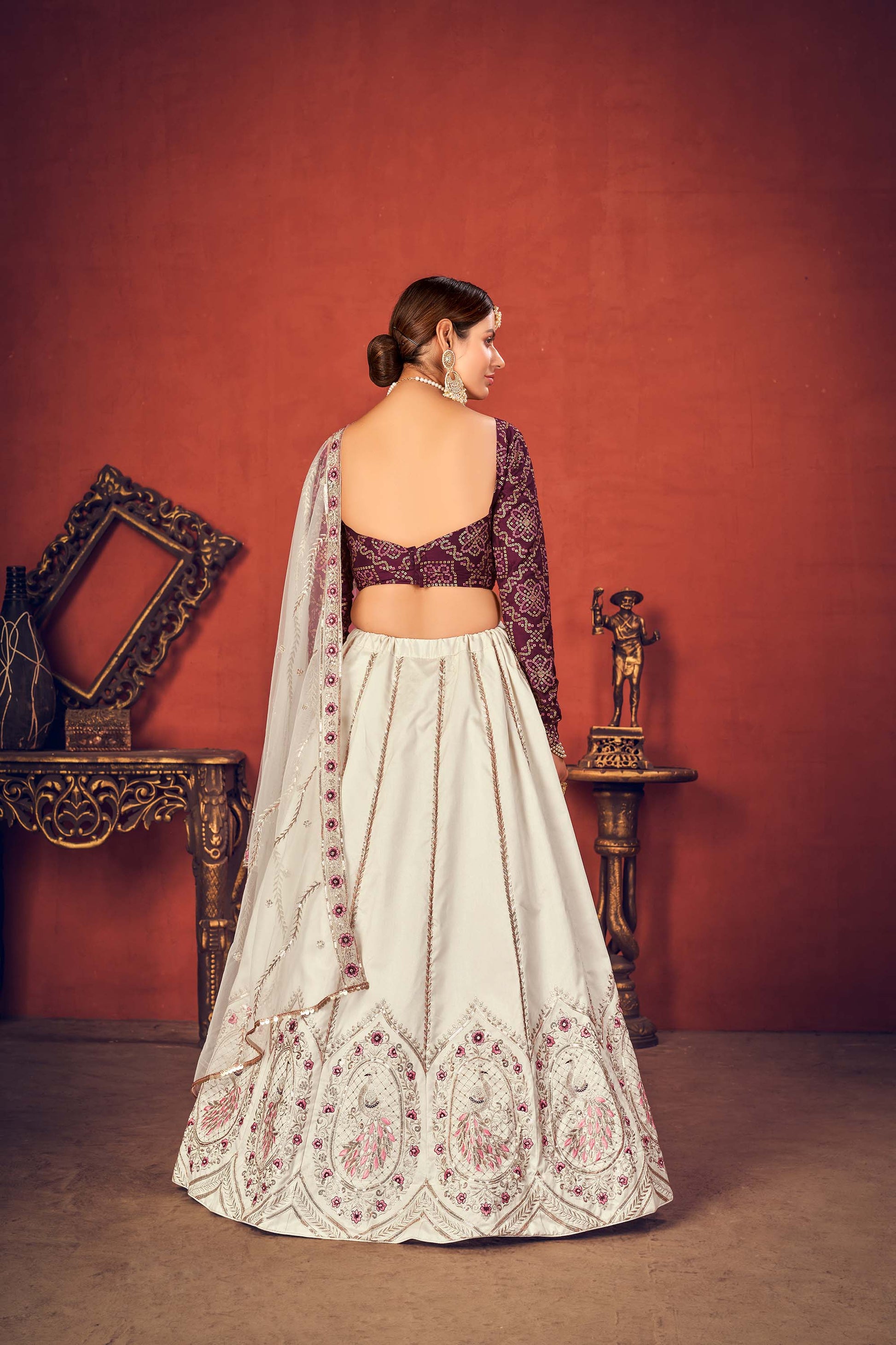 White Art Silk Embroidery Lehenga With Dupatta