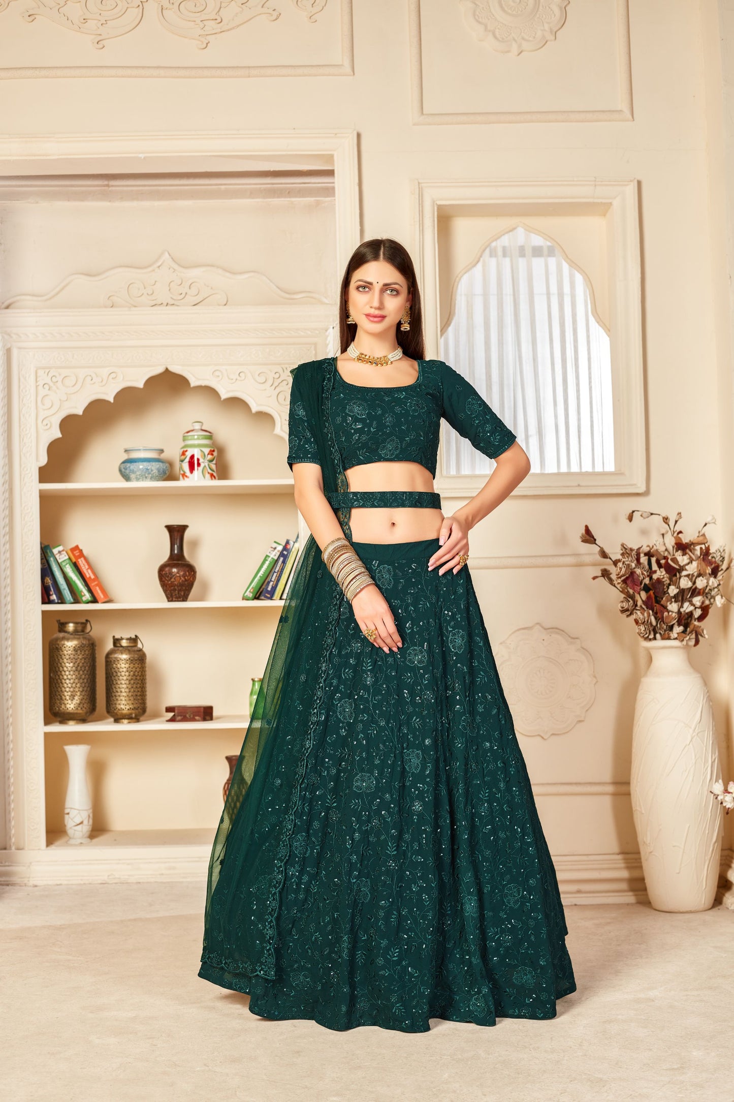 Green Georgette Lehenga Set