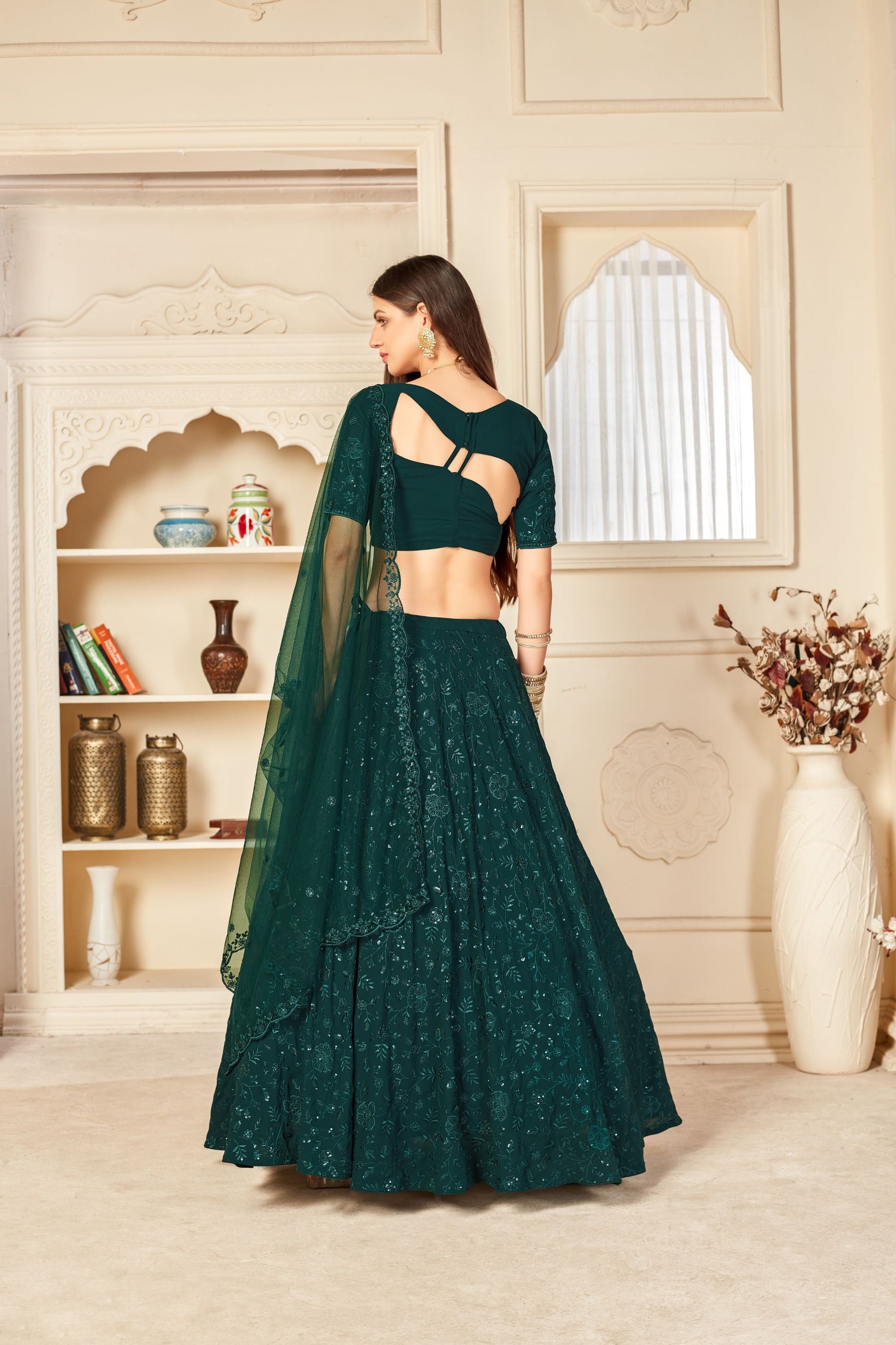 Green Georgette Lehenga Set