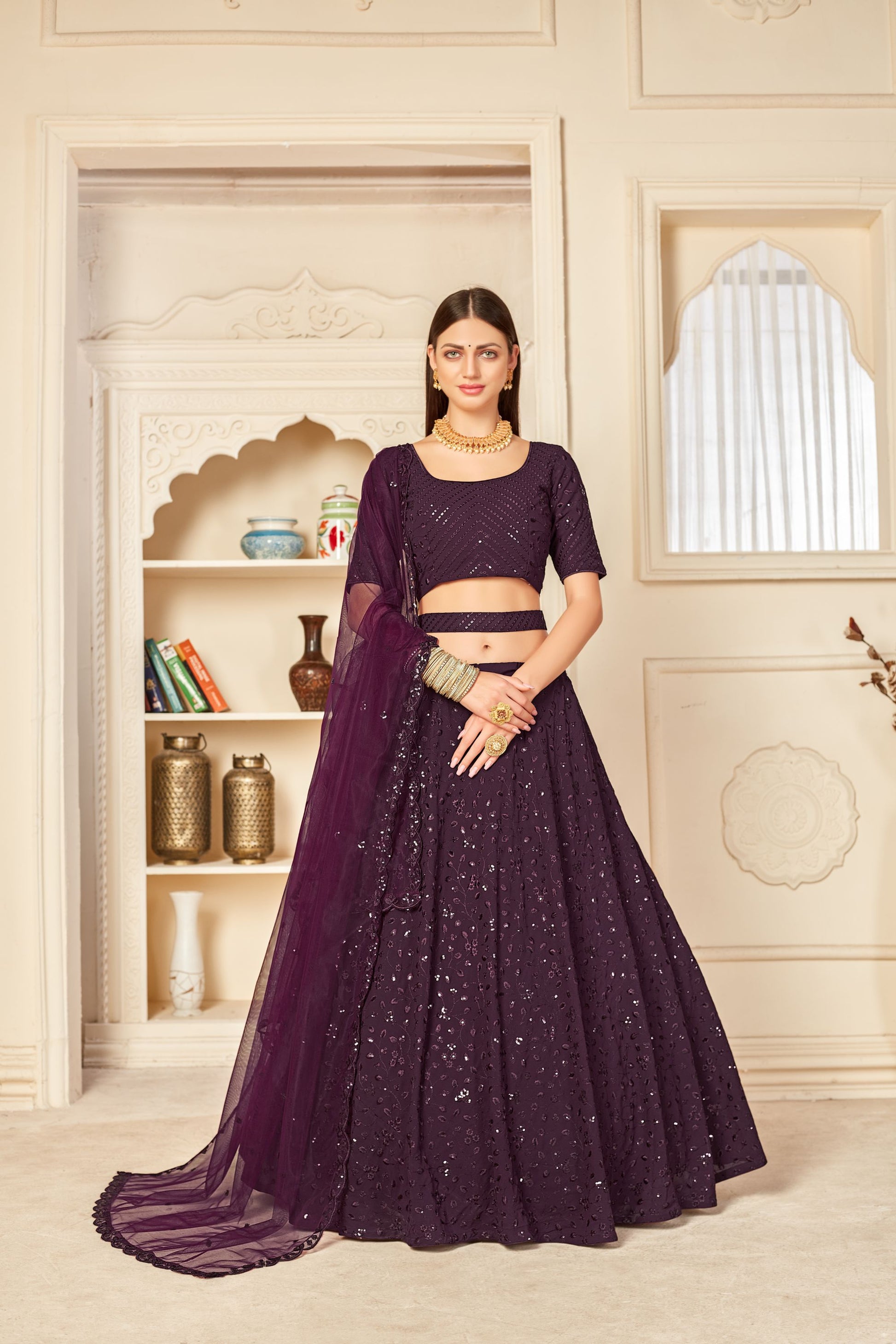 Purple Georgette Partywear Wedding Guest Lehenga 1803a