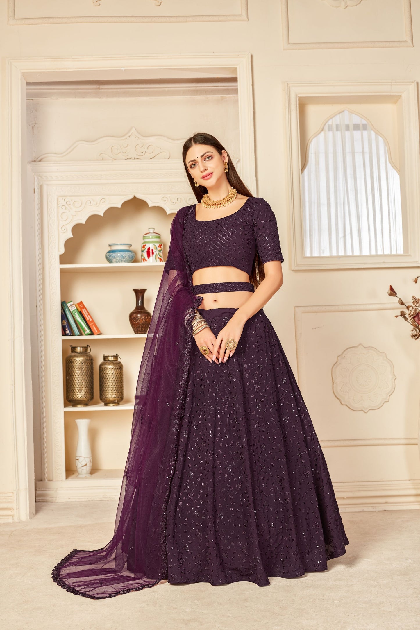 Purple Georgette Partywear Wedding Guest Lehenga 1803a