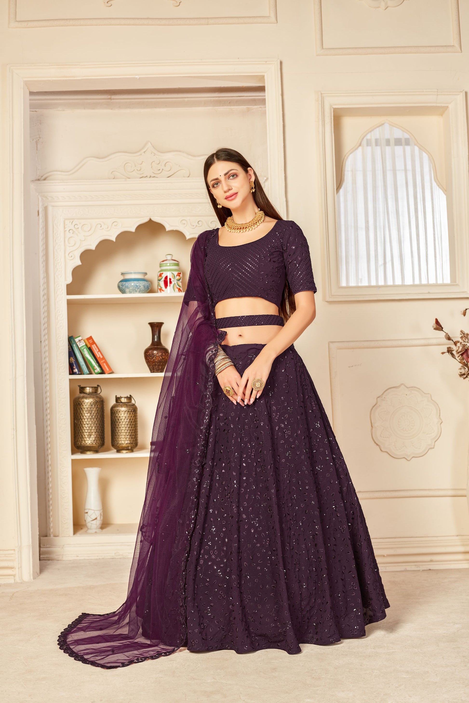 Purple Georgette Partywear Wedding Guest Lehenga 1803a