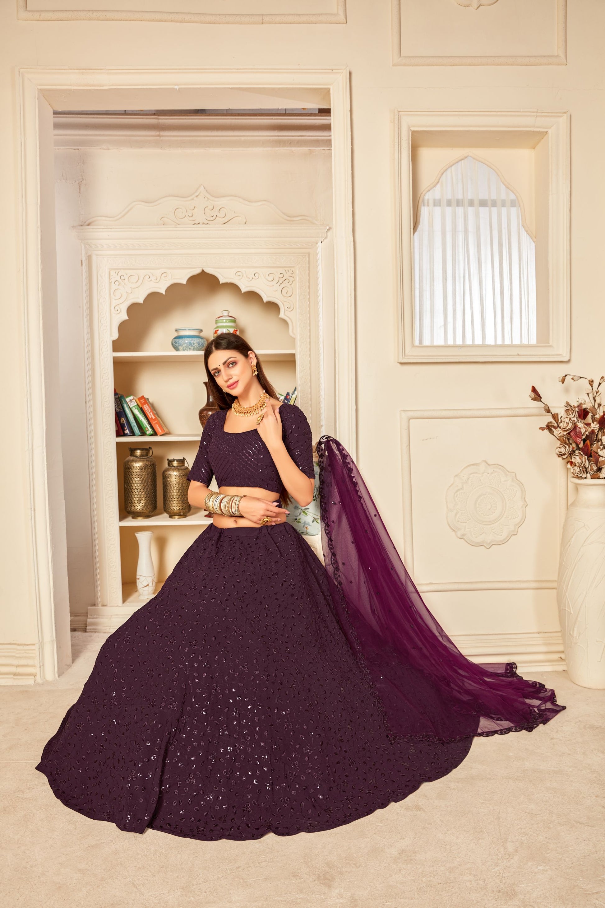 Purple Georgette Partywear Wedding Guest Lehenga 1803a