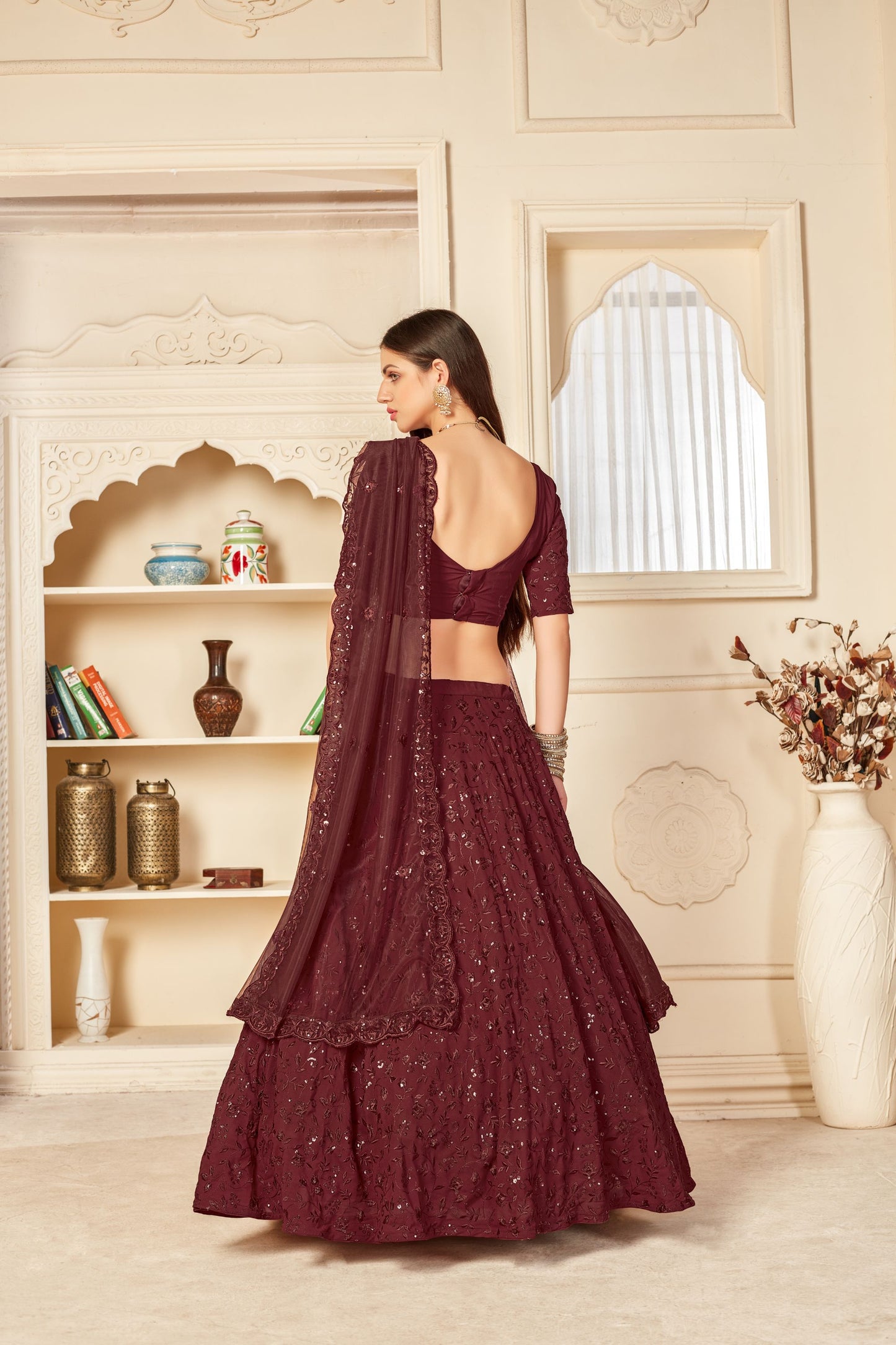 Maroon Georgette Partywear Lehenga Set