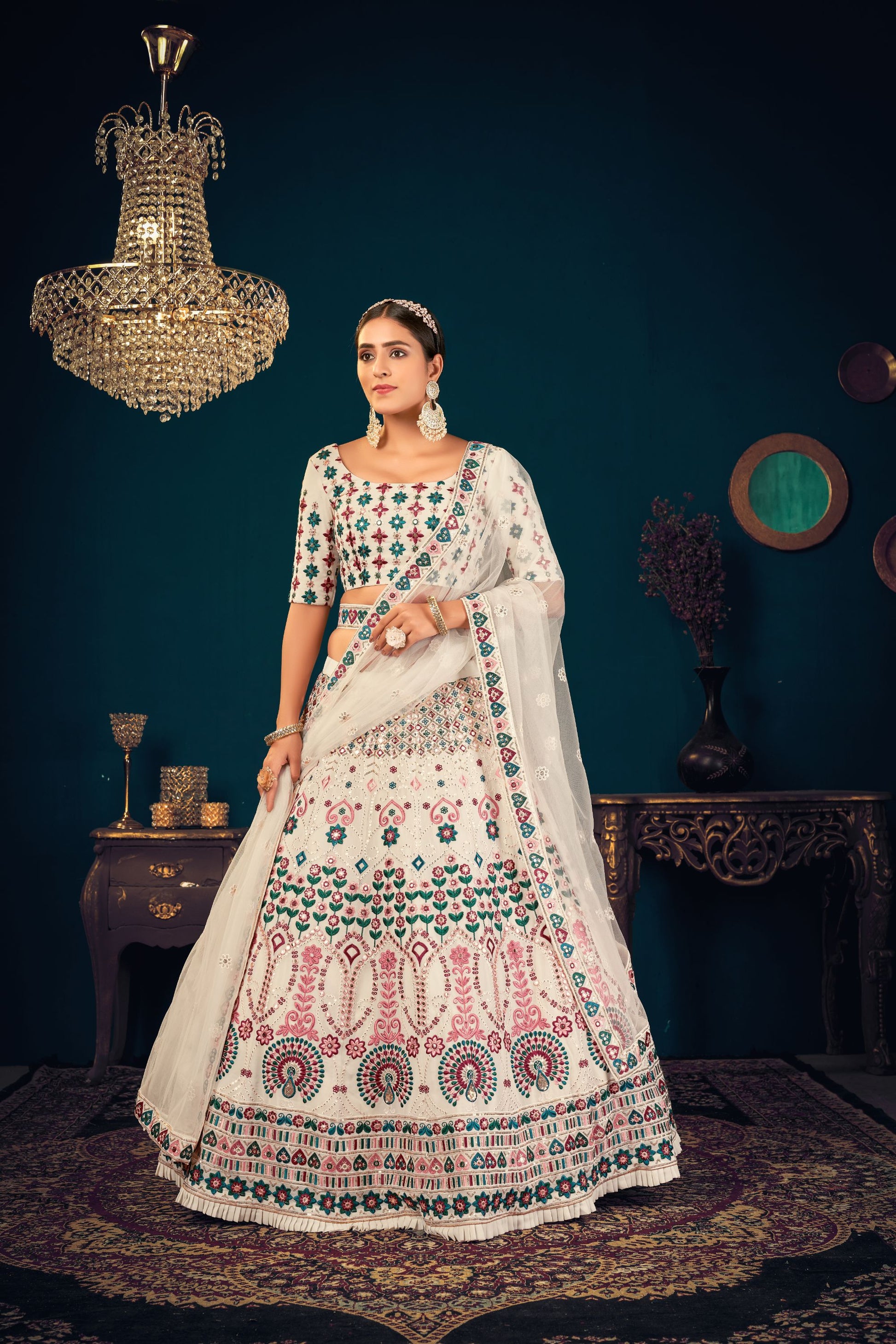 Pearl White Georgette Net Lehenga