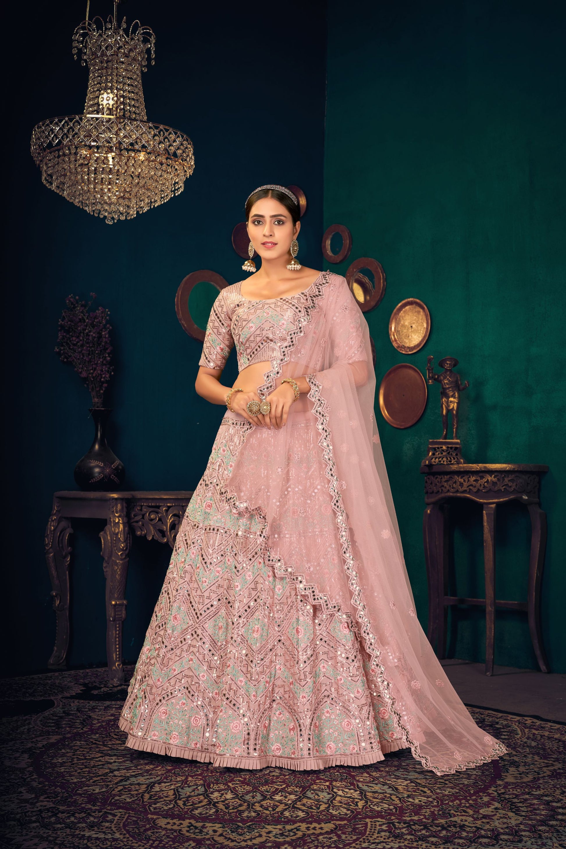 Pink Pastel Georgette Net Lehenga