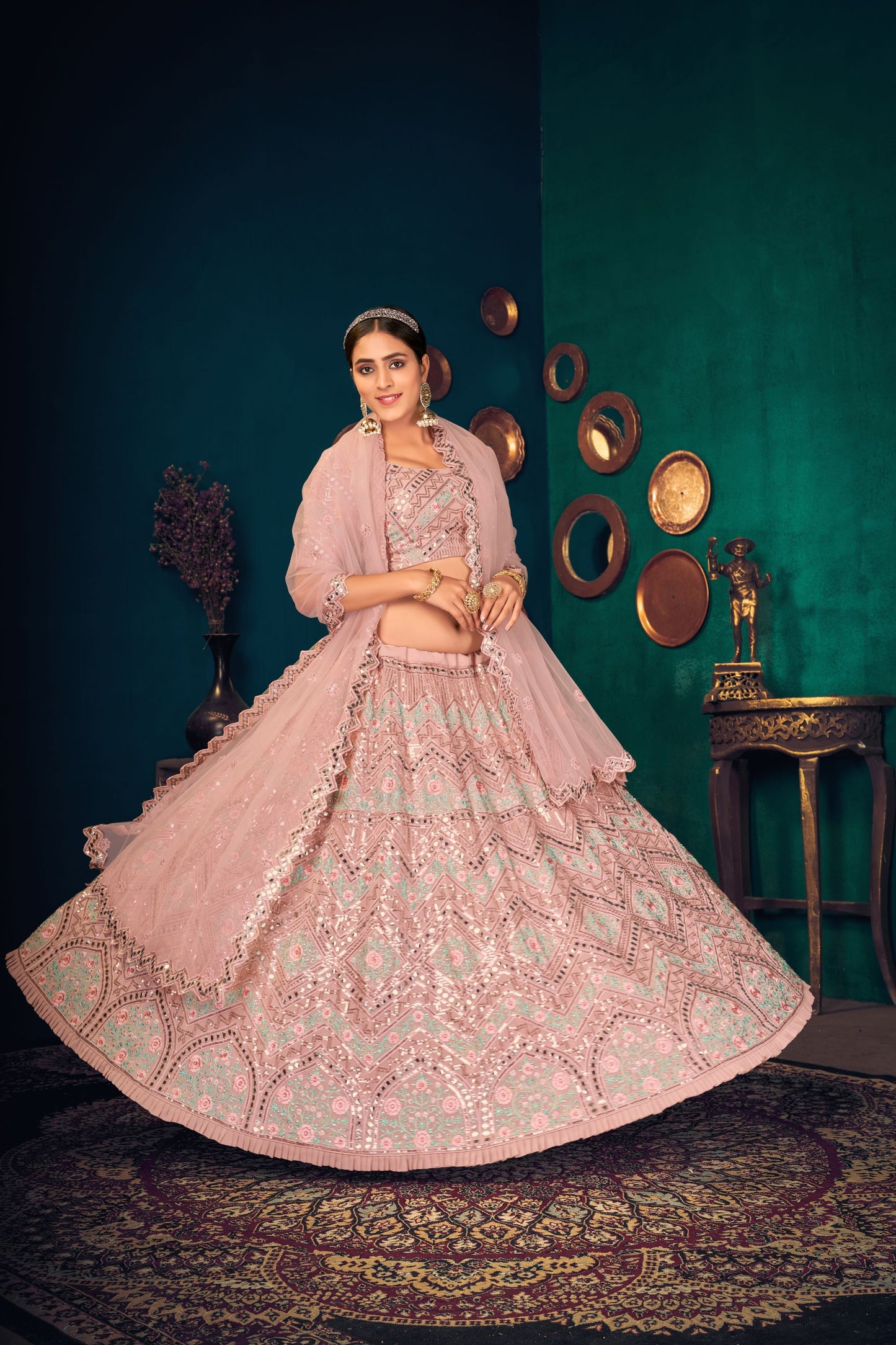 Pink Pastel Georgette Net Lehenga