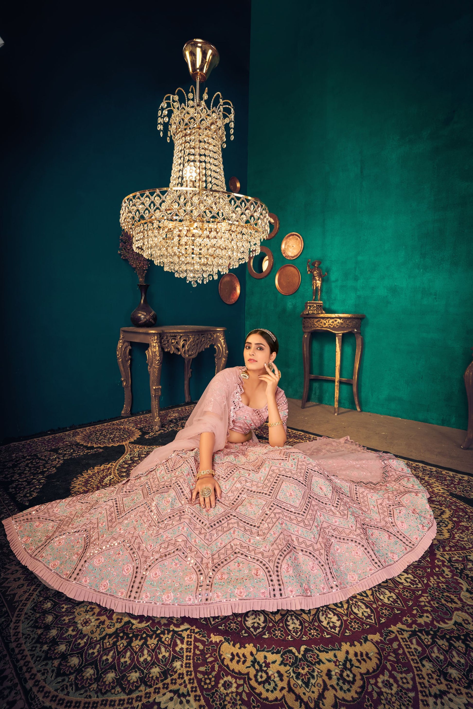 Pink Pastel Georgette Net Lehenga