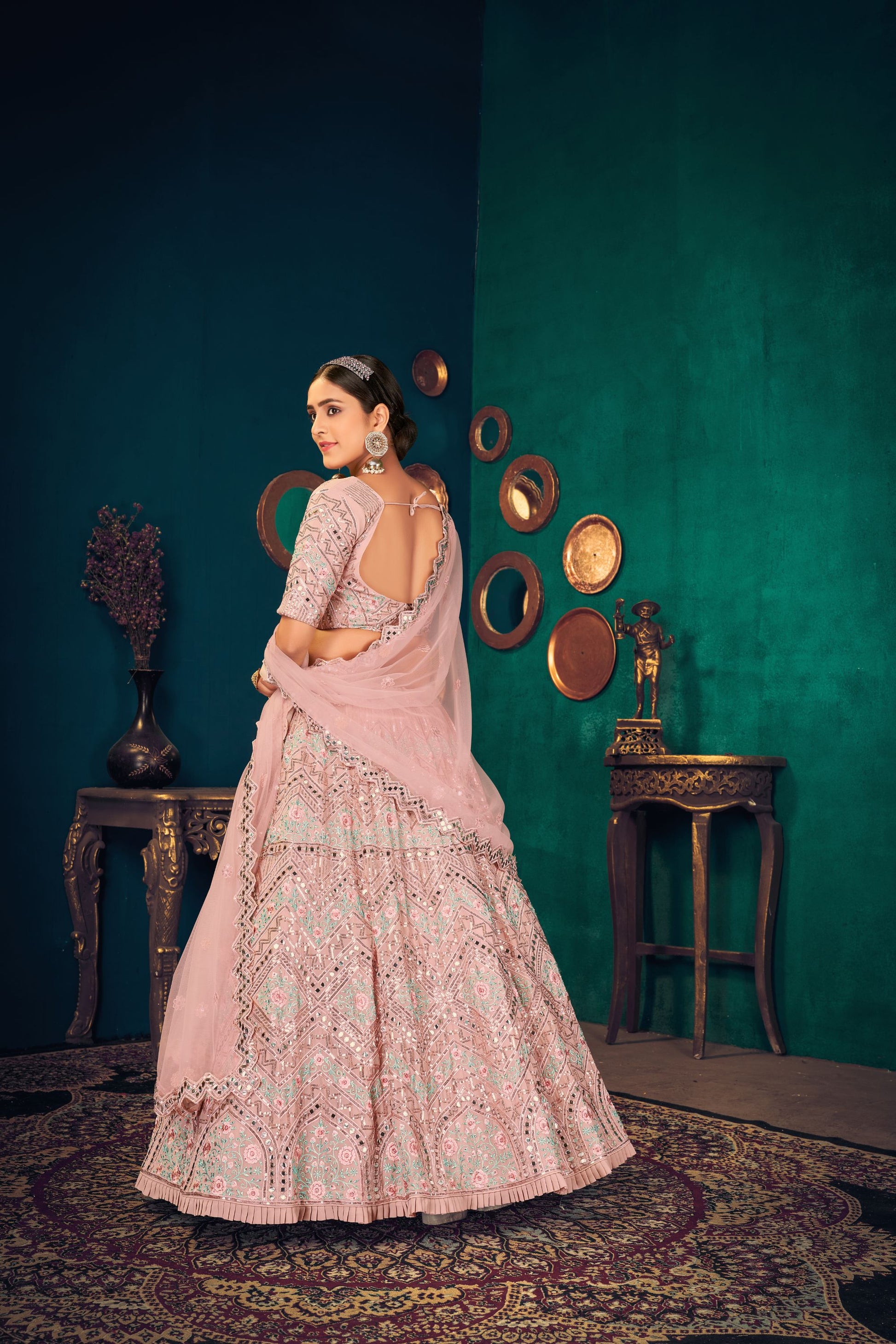 Pink Pastel Georgette Net Lehenga