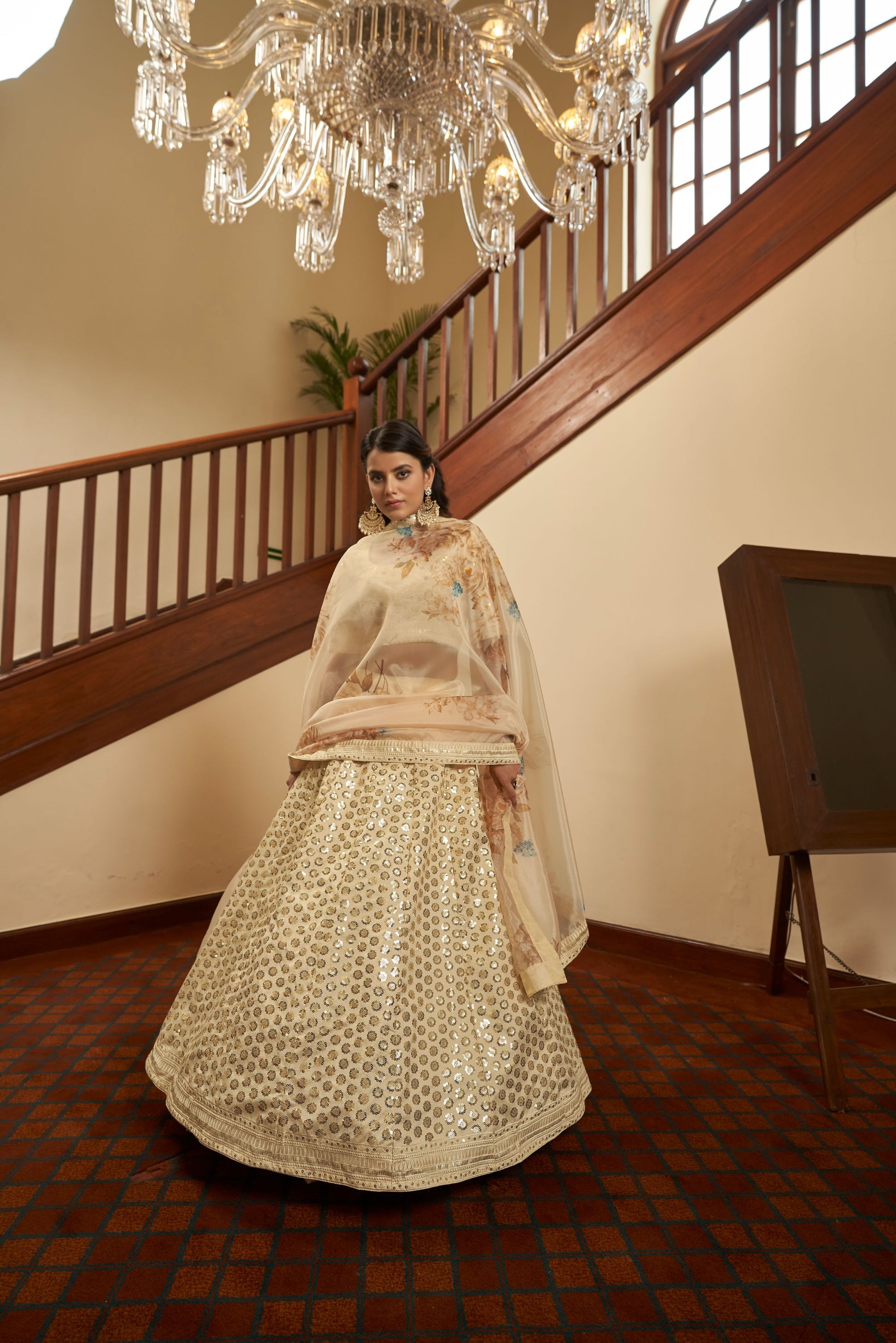 Beige Art Silk Lehenga