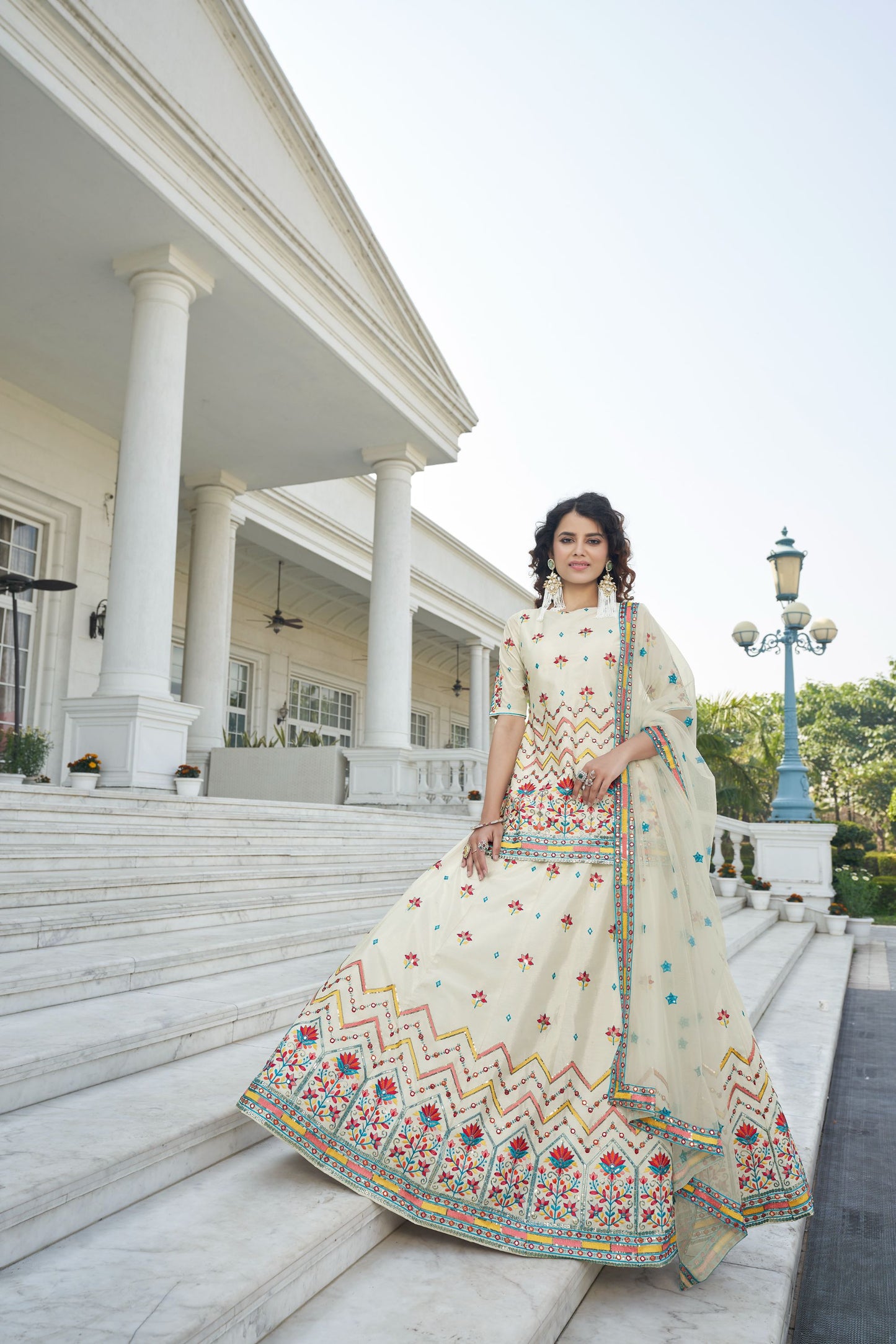 White Color Sequins Chiffon Lehenga Choli