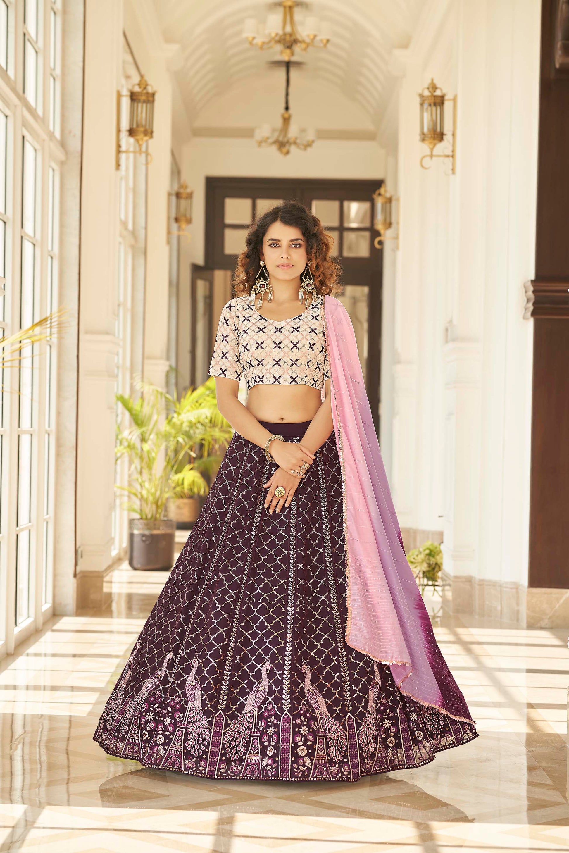 Purple Gota Embroidered Lehenga Choli with Dupatta