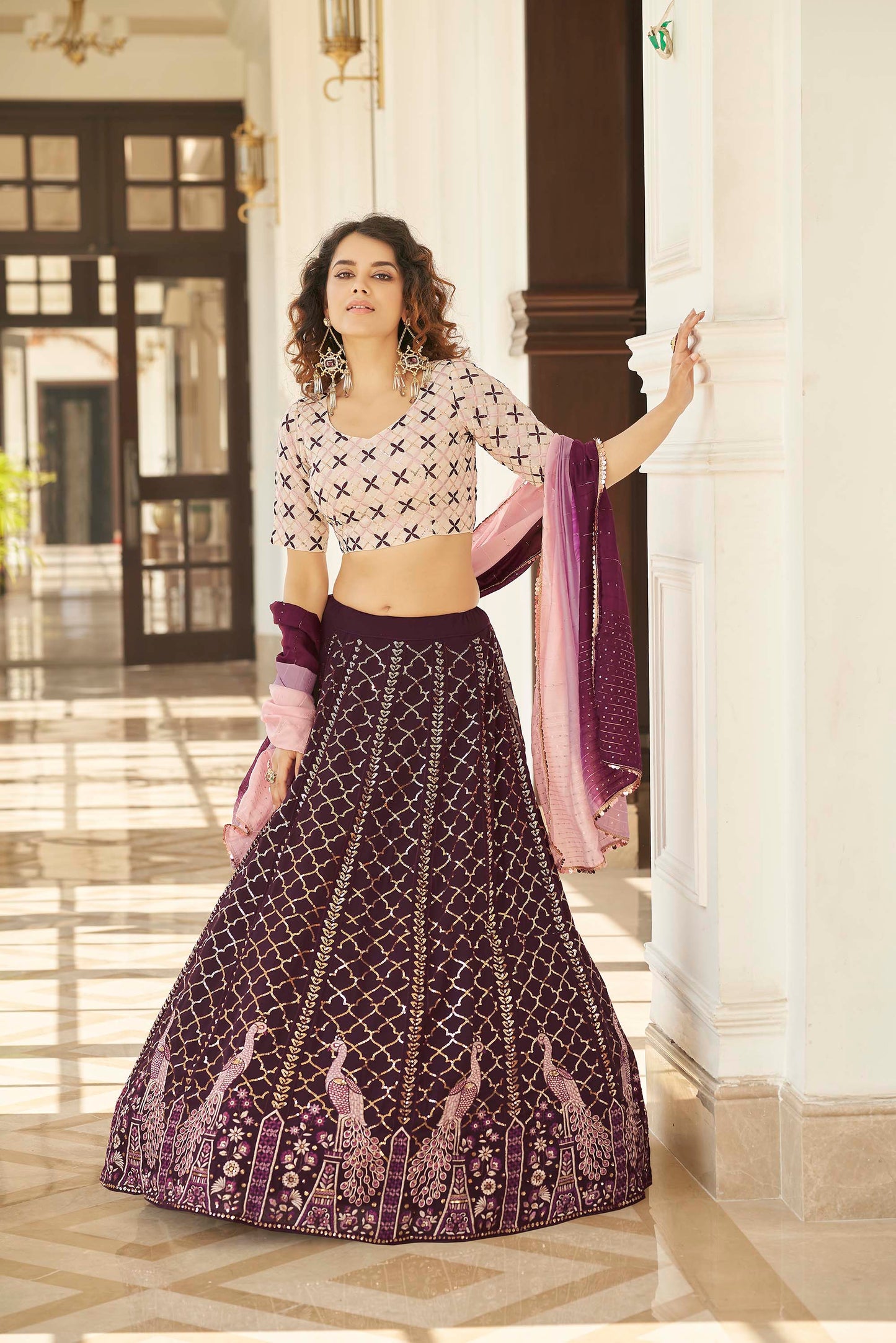 Purple Gota Embroidered Lehenga Choli with Dupatta