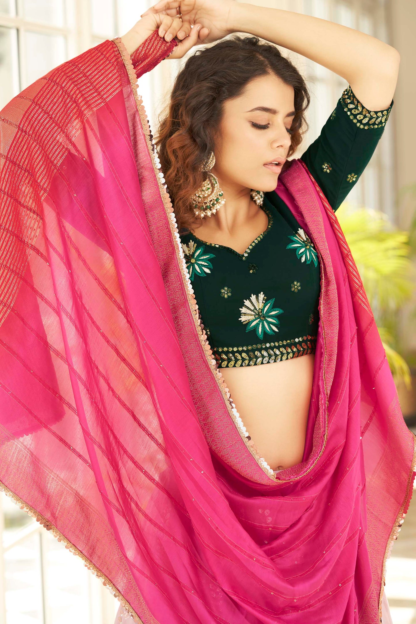 Dusty Pink and Green Lehenga Choli for Mehendi 1986