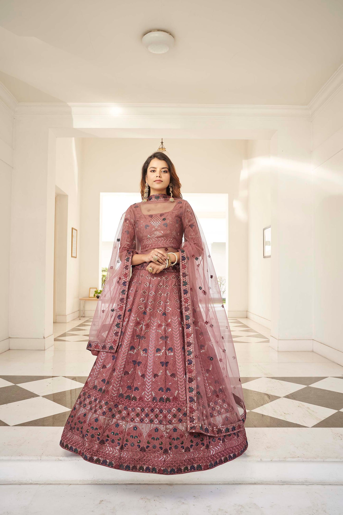 Rust Orange Sequence Embroidered Lehenga for Bridesmaid 1994