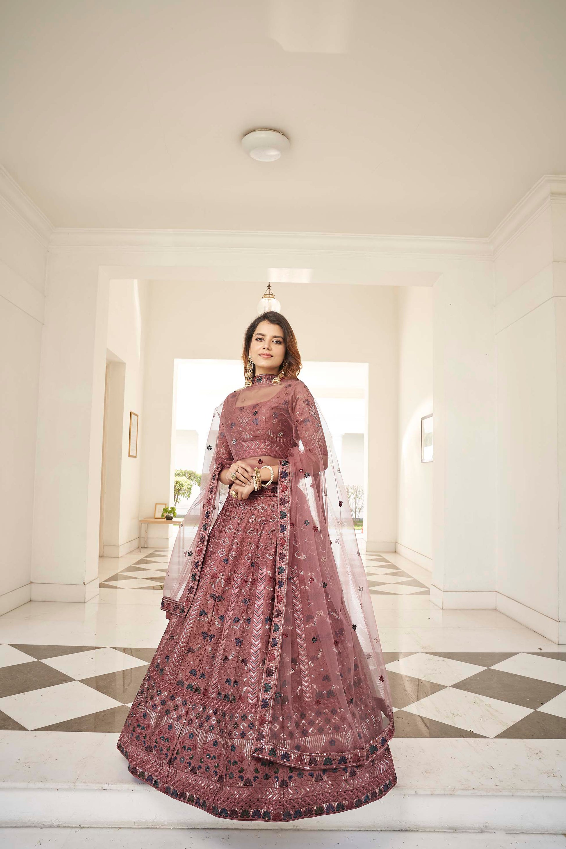 Rust Orange Sequence Embroidered Lehenga for Bridesmaid 1994