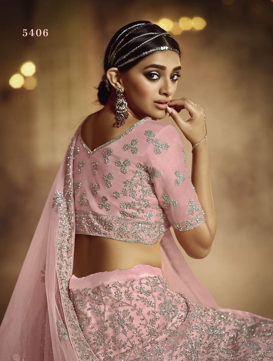 Pink Fabric Soft Net Bridal Lehenga Size    - Glamou  al