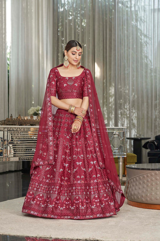 Maroon Sequins Partywear Lehenga Choli