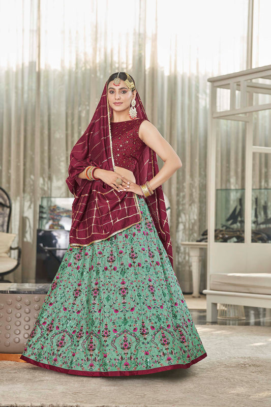 Pista Green Partywear Lehenga Choli