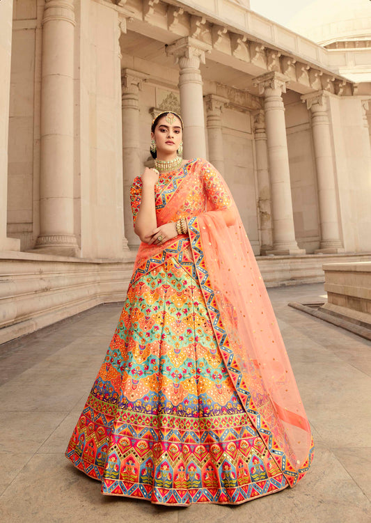 Multicolor Mirror Work Art Silk Lehenga Choli