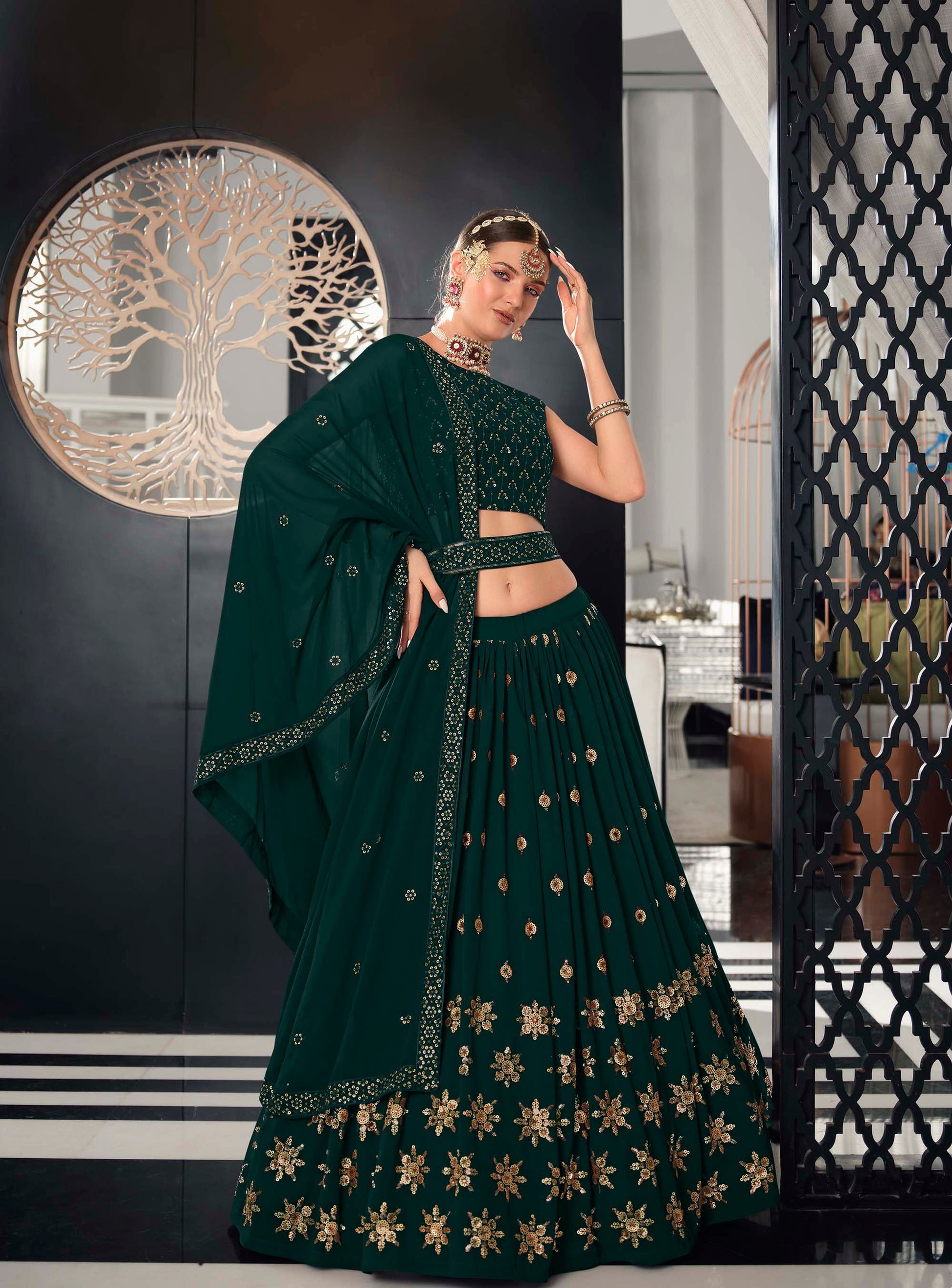 Sparkling Green Color Bridesmaid Lehenga